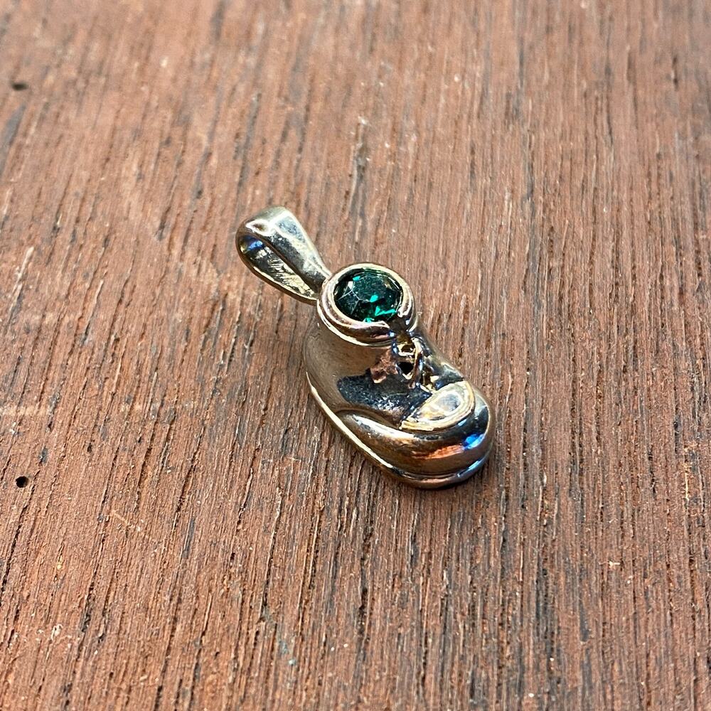 Vintage 925 Sterling Silver May Birthstone Baby Shoe Pendant Bracelet Charm
